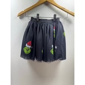 Toddler Girls Grinch Tutu Skirt Sz Small Black Tulle Lined Green Ref Christmas